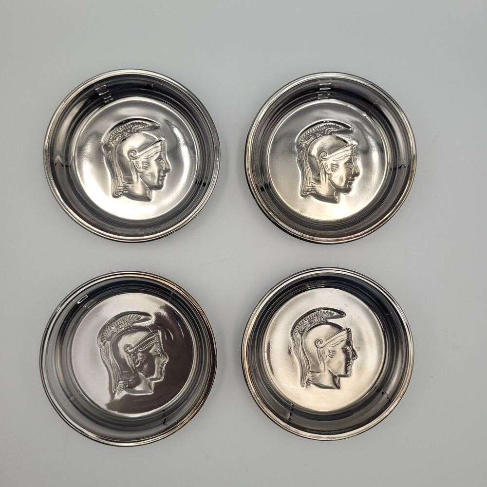 Vintage 1960s Silver Mercury Glass Roman Centurion Coasters QTY 4 Man Cave Bar